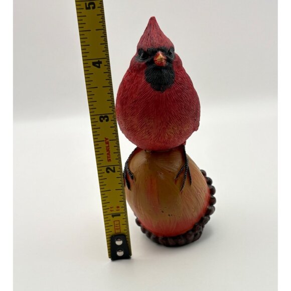 Cardinal Bird Perched on Acorn Winter Figurine Nature Rustic Christmas Decor - Picture 3 of 9